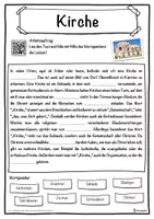 Vorschau - Unterrichtsreihen - Kirche Lückentext mit Wortspeicher Hörverstehen und Suchsel - Seite 1