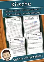 Vorschau - Unterrichtsreihen - Kirsche Lückentext mit Wortspeicher Hörverstehen und Suchsel - Deckblatt