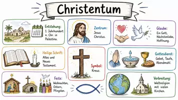 Vorschau - Arbeitsblätter - AB mit Fragen zum Thema "Christentum" + Lösungsblatt + Infografik - Seite 1