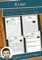 Vorschau - Unterrichtsreihen - Kiwi Lückentext mit Wortspeicher Hörverstehen und Suchsel - Deckblatt