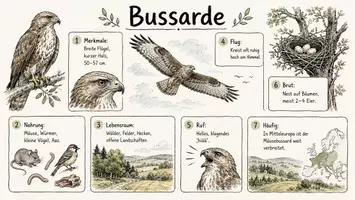 Vorschau - Arbeitsblätter - AB mit Fragen zum Thema "Bussarde" + Lösungsblatt + Infografik - Seite 1
