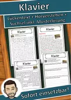 Vorschau - Unterrichtsreihen - Klavier Lückentext mit Wortspeicher Hörverstehen und Suchsel - Deckblatt