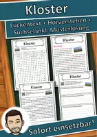 Vorschau - Unterrichtsreihen - Kloster Lückentext mit Wortspeicher Hörverstehen und Suchsel - Deckblatt