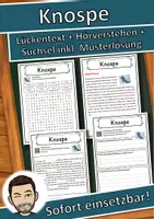 Vorschau - Unterrichtsreihen - Knospe Lückentext mit Wortspeicher Hörverstehen und Suchsel - Deckblatt