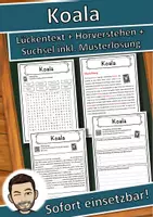 Vorschau - Unterrichtsreihen - Koala Lückentext mit Wortspeicher Hörverstehen und Suchsel - Deckblatt