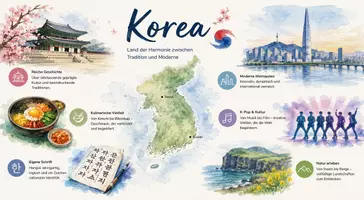 Vorschau - Arbeitsblätter - AB mit Fragen zum Thema "Korea" + Lösungsblatt + Mindmap + Infografik - Seite 1