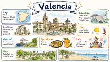 Vorschau - Arbeitsblätter - AB mit Fragen zum Thema "Valencia" + Lösungsblatt + Mindmap + Infografiken - Seite 1