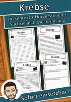 Vorschau - Unterrichtsreihen - Krebse Lückentext mit Wortspeicher Hörverstehen und Suchsel - Deckblatt