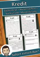 Vorschau - Unterrichtsreihen - Kredit Lückentext mit Wortspeicher Hörverstehen und Suchsel - Deckblatt