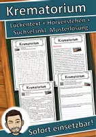 Vorschau - Unterrichtsreihen - Krematorium Lückentext mit Wortspeicher Hörverstehen und Suchsel - Deckblatt