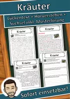 Vorschau - Unterrichtsreihen - Kräuter Lückentext mit Wortspeicher Hörverstehen und Suchsel - Deckblatt