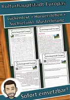Vorschau - Unterrichtsreihen - Kulturhauptstadt Europas Lückentext mit Wortspeicher Hörverstehen und Suchsel - Deckblatt