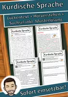 Vorschau - Unterrichtsreihen - Kurdische Sprache Lückentext mit Wortspeicher Hörverstehen und Suchsel - Deckblatt