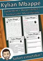Vorschau - Unterrichtsreihen - Kylian Mbappé Lückentext mit Wortspeicher Hörverstehen und Suchsel - Deckblatt
