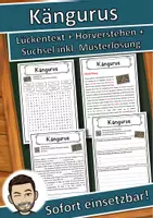 Vorschau - Unterrichtsreihen - Kängurus Lückentext mit Wortspeicher Hörverstehen und Suchsel - Deckblatt