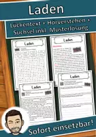Vorschau - Unterrichtsreihen - Laden Lückentext mit Wortspeicher Hörverstehen und Suchsel - Deckblatt
