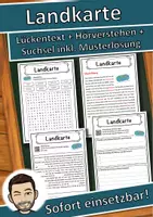 Vorschau - Unterrichtsreihen - Landkarte Lückentext mit Wortspeicher Hörverstehen und Suchsel - Deckblatt