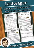 Vorschau - Unterrichtsreihen - Lastwagen Lückentext mit Wortspeicher Hörverstehen und Suchsel - Deckblatt