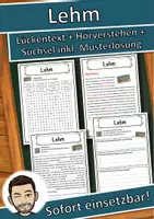 Vorschau - Unterrichtsreihen - Lehm Lückentext mit Wortspeicher Hörverstehen und Suchsel - Deckblatt