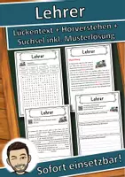 Vorschau - Unterrichtsreihen - Lehrer Lückentext mit Wortspeicher Hörverstehen und Suchsel - Deckblatt