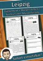 Vorschau - Unterrichtsreihen - Leipzig Lückentext mit Wortspeicher Hörverstehen und Suchsel - Deckblatt