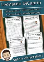 Vorschau - Unterrichtsreihen - Leonardo DiCaprio Lückentext mit Wortspeicher Hörverstehen und Suchsel - Deckblatt