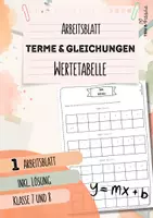 Vorschau - Arbeitsblätter - Wertetabelle | Terme & Gleichungen | 1 Arbeitsblatt inkl. Lösung | Mathematik | Klasse 7 und 8 - Deckblatt