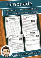 Vorschau - Unterrichtsreihen - Limonade Lückentext mit Wortspeicher Hörverstehen und Suchsel - Deckblatt