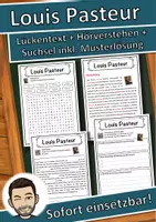 Vorschau - Unterrichtsreihen - Louis Pasteur Lückentext mit Wortspeicher Hörverstehen und Suchsel - Deckblatt