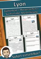Vorschau - Unterrichtsreihen - Lyon Lückentext mit Wortspeicher Hörverstehen und Suchsel - Deckblatt