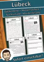 Vorschau - Unterrichtsreihen - Lübeck Lückentext mit Wortspeicher Hörverstehen und Suchsel - Deckblatt