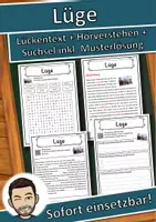 Vorschau - Unterrichtsreihen - Lüge Lückentext mit Wortspeicher Hörverstehen und Suchsel - Deckblatt