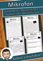 Vorschau - Unterrichtsreihen - Mikrofon Lückentext mit Wortspeicher Hörverstehen und Suchsel - Deckblatt