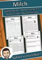 Vorschau - Unterrichtsreihen - Milch Lückentext mit Wortspeicher Hörverstehen und Suchsel - Deckblatt