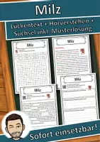 Vorschau - Unterrichtsreihen - Milz Lückentext mit Wortspeicher Hörverstehen und Suchsel - Deckblatt