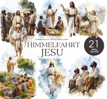 Vorschau - Bildkarten - Himmelfahrt Jesu Clipart, Auferstandener Christus, Verherrlichung Jesu im Himmel, Biblische Illustration - Deckblatt