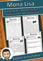 Vorschau - Unterrichtsreihen - Mona Lisa Lückentext mit Wortspeicher Hörverstehen und Suchsel - Deckblatt