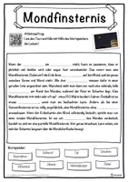Vorschau - Unterrichtsreihen - Mondfinsternis Lückentext mit Wortspeicher Hörverstehen und Suchsel - Seite 1