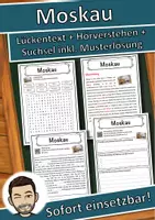 Vorschau - Unterrichtsreihen - Moskau Lückentext mit Wortspeicher Hörverstehen und Suchsel - Deckblatt