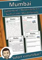 Vorschau - Unterrichtsreihen - Mumbai Lückentext mit Wortspeicher Hörverstehen und Suchsel - Deckblatt