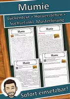 Vorschau - Unterrichtsreihen - Mumie Lückentext mit Wortspeicher Hörverstehen und Suchsel - Deckblatt