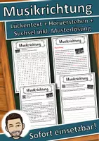 Vorschau - Unterrichtsreihen - Musikrichtung Lückentext mit Wortspeicher Hörverstehen und Suchsel - Deckblatt