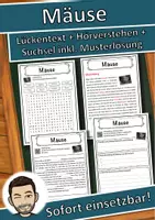 Vorschau - Unterrichtsreihen - Mäuse Lückentext mit Wortspeicher Hörverstehen und Suchsel - Deckblatt