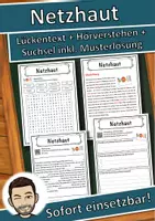 Vorschau - Unterrichtsreihen - Netzhaut Lückentext mit Wortspeicher Hörverstehen und Suchsel - Deckblatt