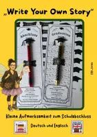 Vorschau - Mal- und Bastelvorlagen - Schulabschluss - Stiftkarte mit Mutmachertext - Write Your Own Story - Deckblatt