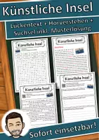 Vorschau - Unterrichtsreihen - Künstliche Insel Lückentext mit Wortspeicher Hörverstehen und Suchsel - Deckblatt