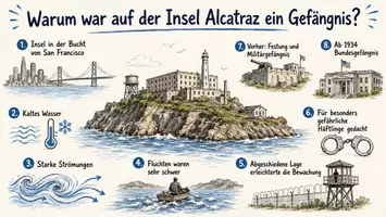 Vorschau - Arbeitsblätter - AB mit Fragen zum Thema "Alcatraz" + Lösungsblatt + Infografik - Seite 1