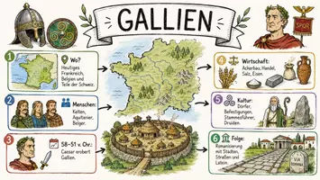 Vorschau - Arbeitsblätter - AB mit Fragen zum Thema "Gallien" + Lösungsblatt + Infografik - Seite 1