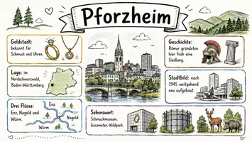 Vorschau - Arbeitsblätter - AB mit Fragen zum Thema "Pforzheim" + Lösungsblatt + Mindmap + Infografik - Seite 1