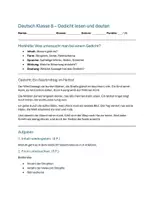 Vorschau - Arbeitsblätter - Gedicht Klasse 8 - Deckblatt